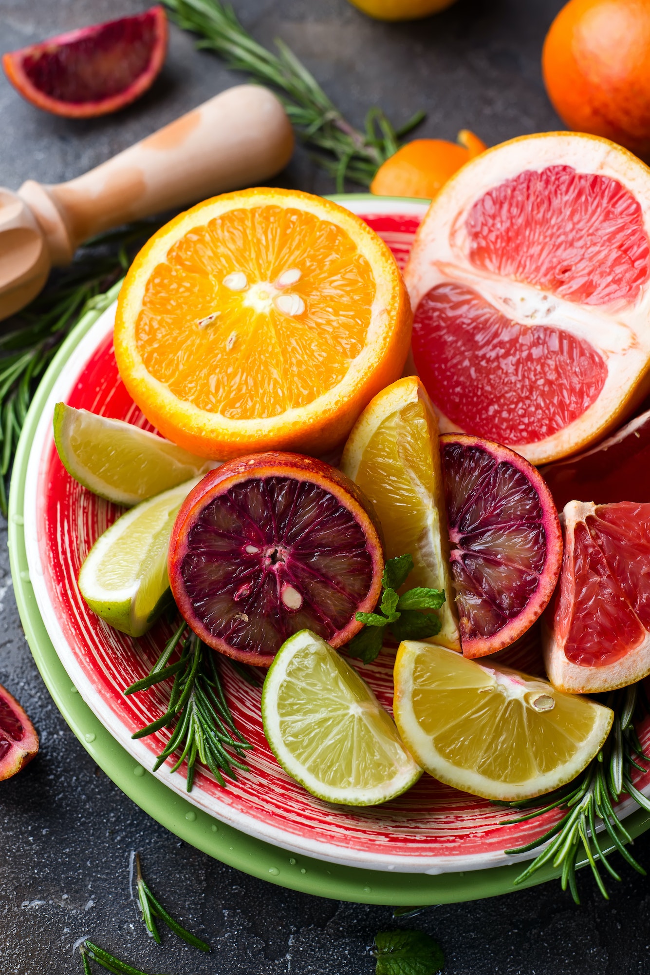 Sliced citrus fruit on the plate.